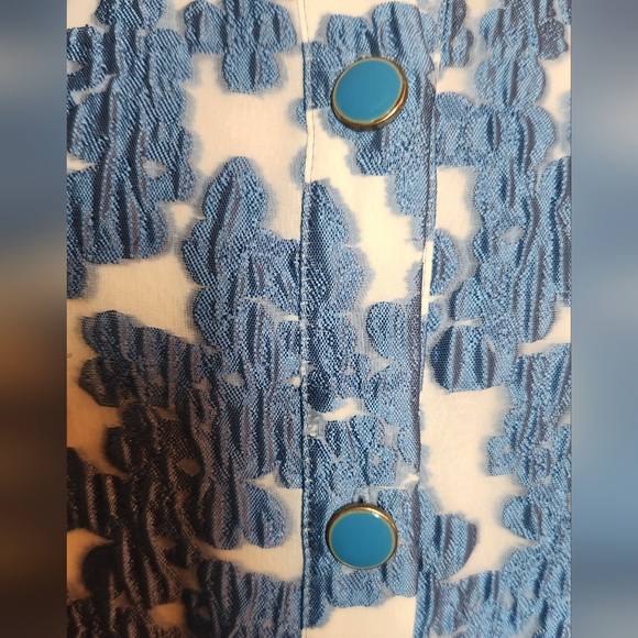 Maeve By Anthropologie Tiered Jacquard Lace Dress Puff Sleeve Blue Size Small - Picture 6 of 9